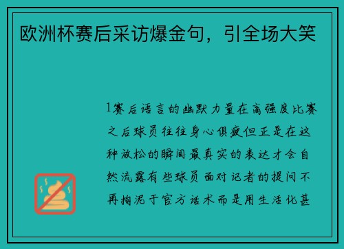 欧洲杯赛后采访爆金句，引全场大笑